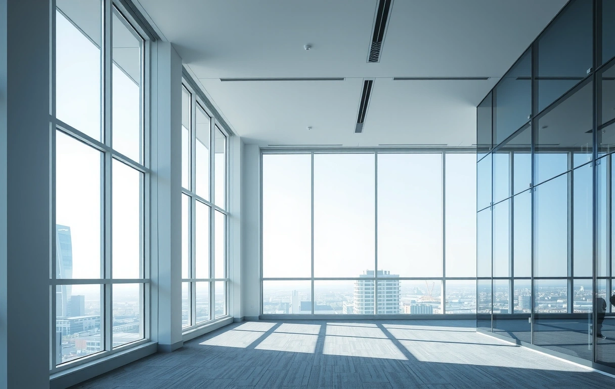 Sunlit architectural view of a London office workspace